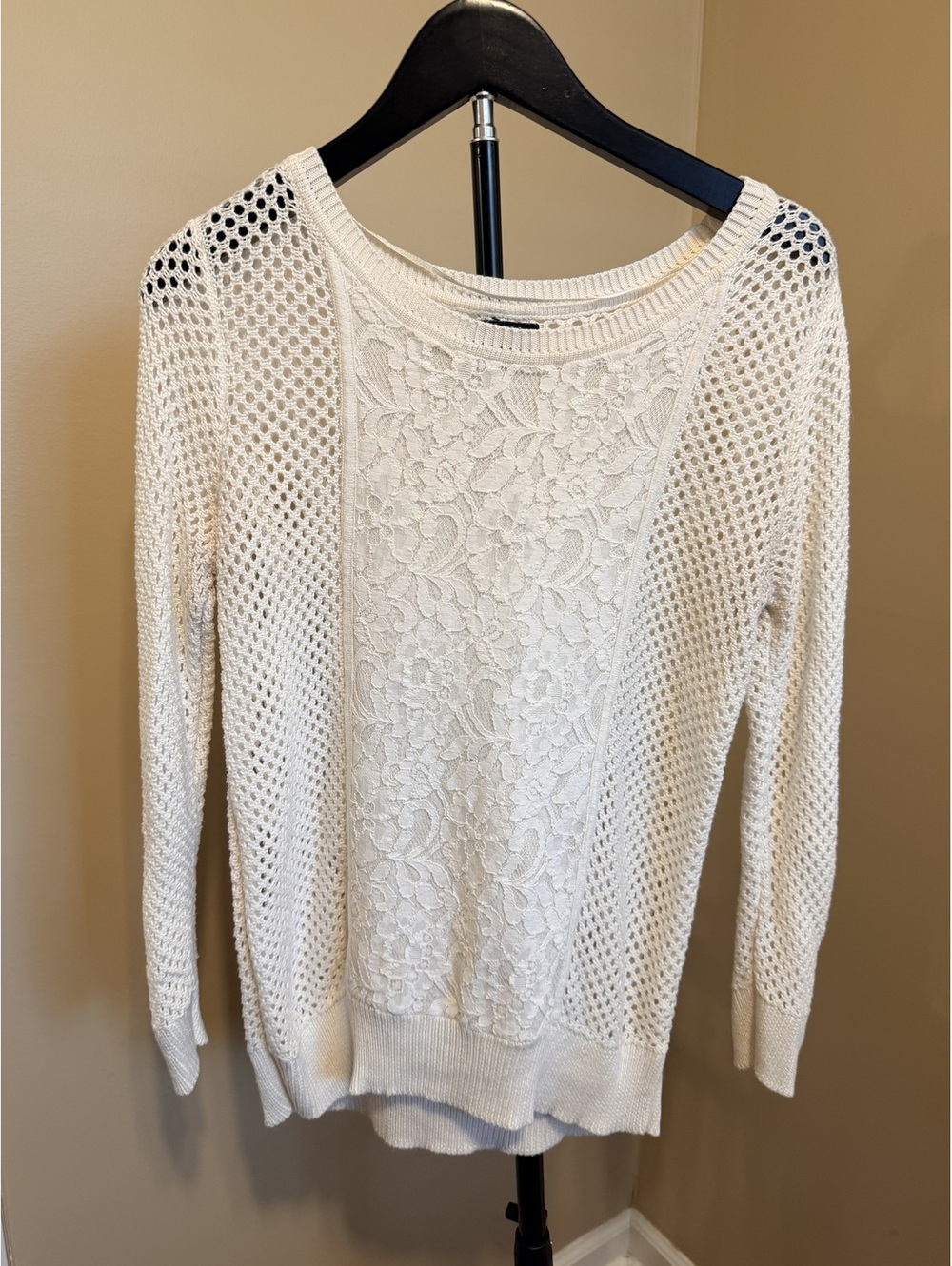Apt 9 Cream Crochet Open Knit Sweater Women’s Size M